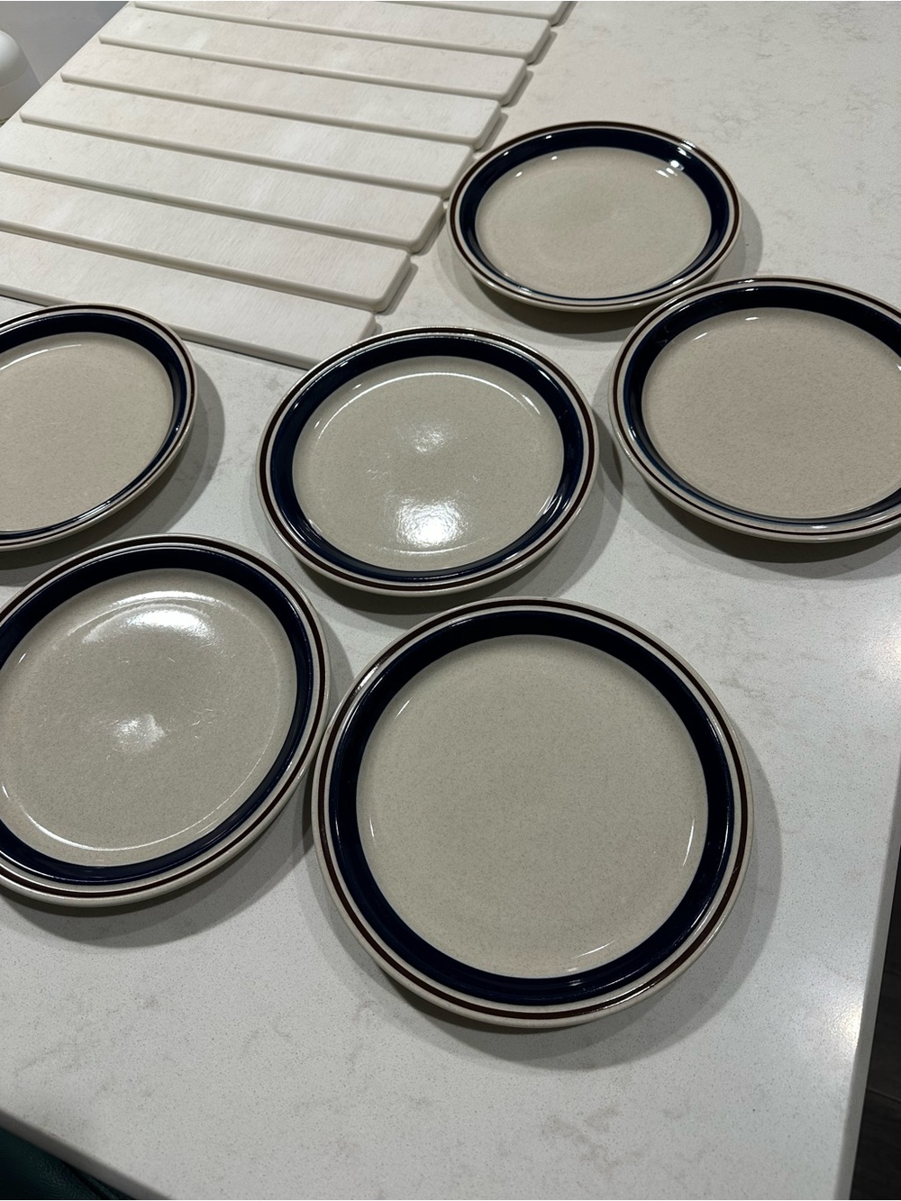 VTG Contemporary Chateau Plates Stoneware Salad Dessert Cream Navy Rim Set of 6